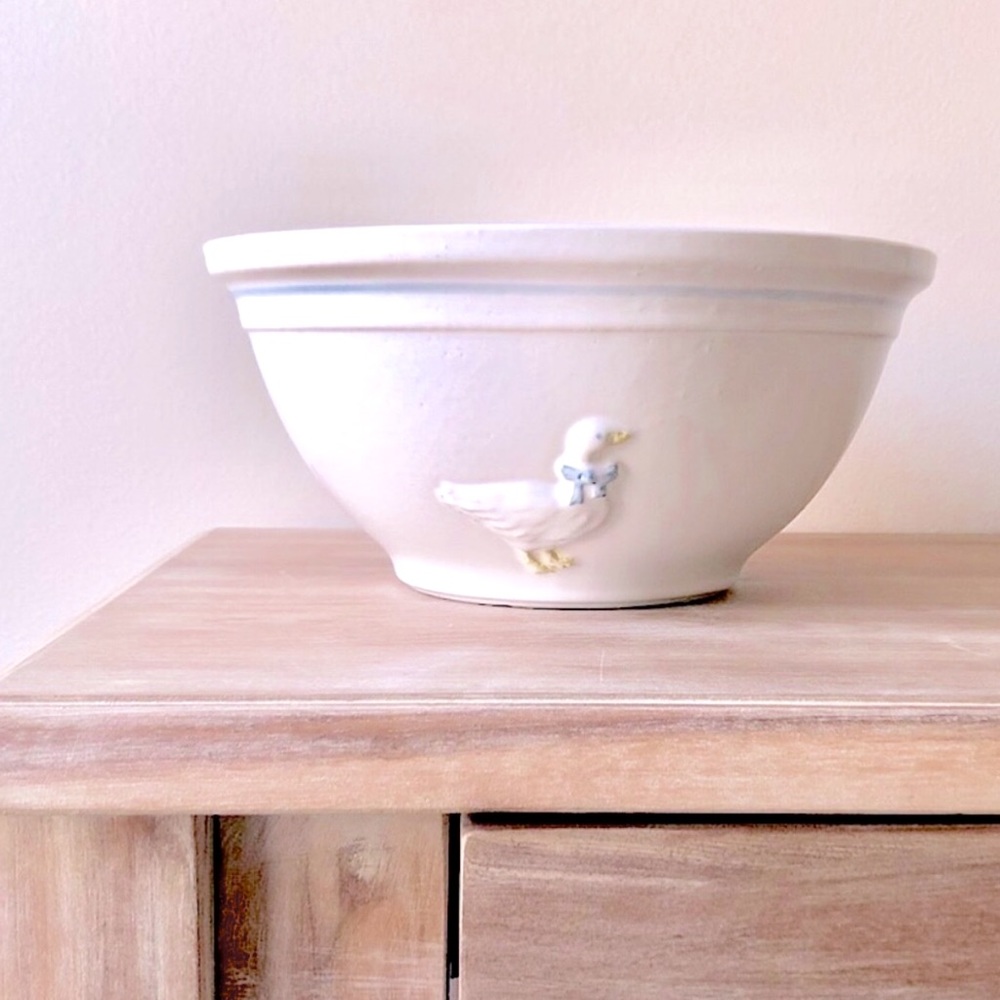 Vintage Goose Duck Embossed Country Farmhouse Mixing Serving Ceramic Bowl
